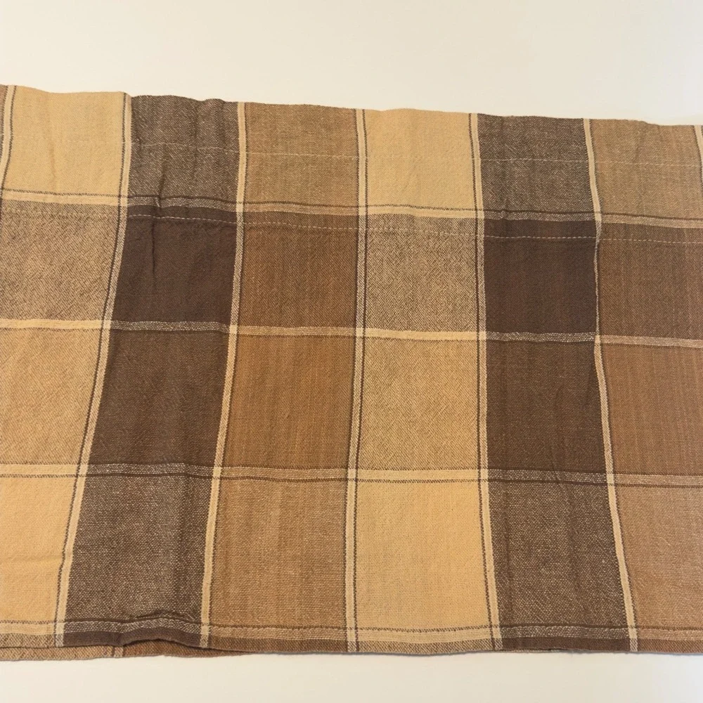 Lot of 3 Cotton Valances Brown Tan Plaid Farmhouse Rustic 62x13.5 Modern Country